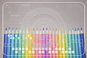 Color pencils with business graphs and charts, Stock market investment trading, Statistic and data, Financial and economy