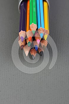 Color pencils  on grey background. photo