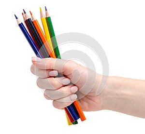 Color pencils in hand