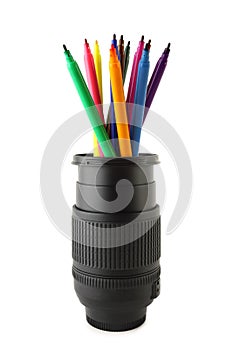 Color pencils inside of camera lens