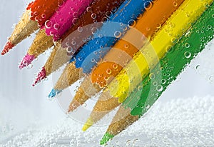 Color pencils macro with bubbles