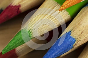 Color pencils in macro photo, class and drawing