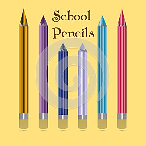 Color pencils, school affiliation, on a yellow background,