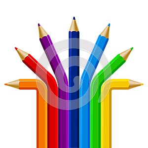 Color pencils semicircle template on white background.