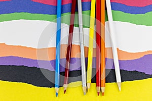 Color pencils torn strips colorful school art supplies paper