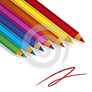 Color pencils on white background