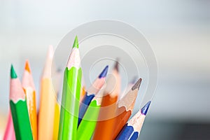 Color of pencils wooden color pencils set on isolated white background for drawing, Education knowledge learning study concept