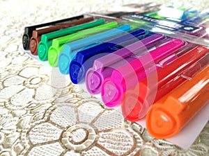 Color pens on lacework. photo