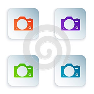 Color Photo camera icon isolated on white background. Foto camera. Digital photography. Set colorful icons in square