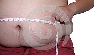 Color photograph measuring male abdomen