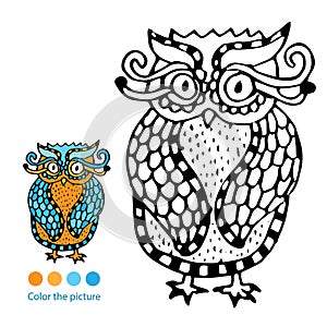 Color the picture - vivid owl illustration