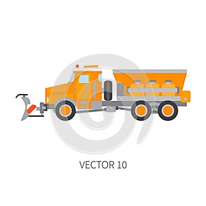 Color plain vector icon construction machinery snowplower truck tipper. Industrial style. Corporate cargo delivery. Snow
