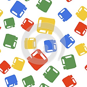 Color Plastic canister for motor machine oil icon isolated seamless pattern on white background. Oil gallon. Oil change