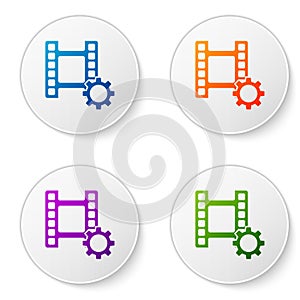 Color Play Video icon isolated on white background. Film strip sign. Set icons in circle buttons. Vector