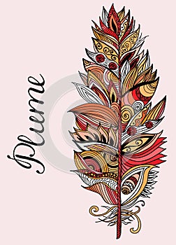 Color plume with lettering. Vector illustration.