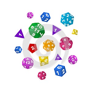 Color Polyhedron Dice with Numbers Round Design Template. Vector