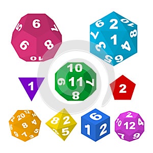 Color Polyhedron Dice with Numbers. Vector