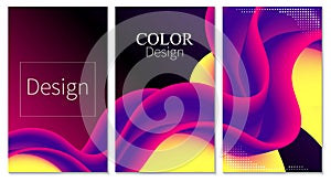 Color Poster. 3d Wave. Cover Set. Fluid Flow.