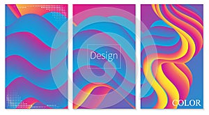 Color Poster. 3d Wave. Cover Set. Fluid Flow.