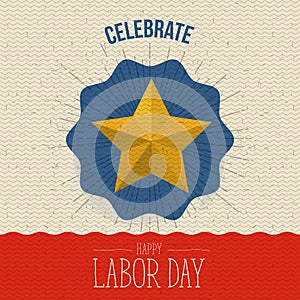 Color poster with zigzag lines and stars of celebrate happy labor day