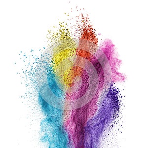 Color powder explosion isolated on white
