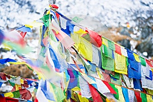 Color prayer flags on top of Annapurna base camp