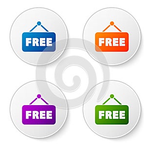Color Price tag with an inscription Free icon isolated on white background. Badge for price. Promo tag discount. Set