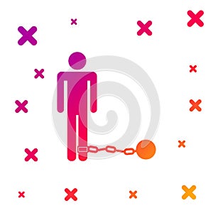 Color Prisoner with ball on chain icon isolated on white background. Gradient random dynamic shapes. Vector
