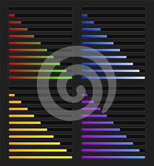 Color Progress Bar Element Set. Upload Indicator 10-100. Vector