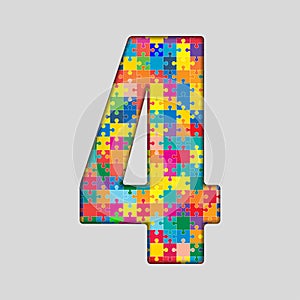 Color Puzzle Number - 4 Four. Gigsaw, Piece.