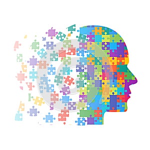 Color Puzzle Piece Silhouette Head Vector Puzzle.