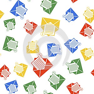 Color Received message concept. Envelope icon isolated seamless pattern on white background. New, email incoming message