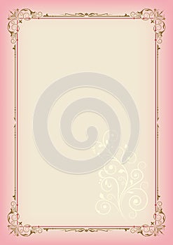 Color rectangular ornate frame and floral element on light background, page decoration