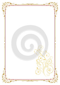 Color rectangular ornate frame and floral element, page decoration.