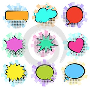 Color retro comic speech bubbles with stripes