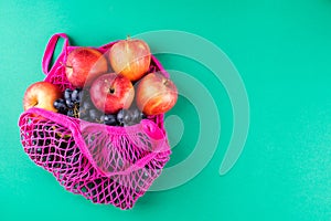 Color reusable mesh bag with autumn fruit