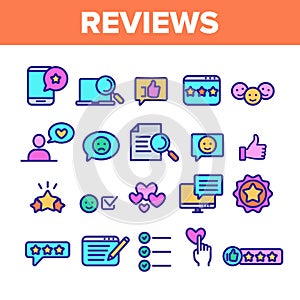 Color Reviews Thin Line Icons Set Vector