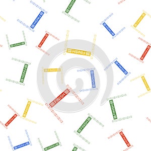 Color Ribbon in finishing line icon isolated seamless pattern on white background. Symbol of finish line. Sport symbol