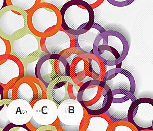 Color rings with shadows on gray abstract background