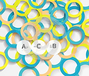 Color rings with shadows on gray abstract background
