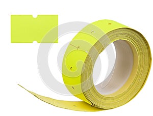 Color roll of yellow labels on an isolated background