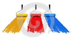 Color roller brushes with trails of paint