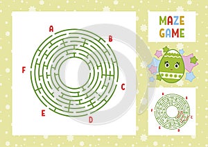 Color round labyrinth. Kids worksheets. Activity page. Game puzzle for children. Cute cartoon egg. Holiday Easter. Maze conundrum