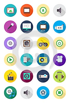 Color round multimedia icons set