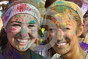 Color Run Women After Race Close Up