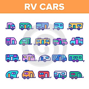 Color Rv Camper Cars Vehicle Icons Set Vector