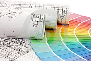 Color samples for selection with house plan