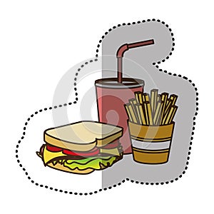 color sandwich, soda and fries french icon
