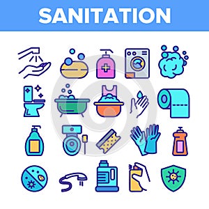 Color Sanitation Elements Icons Set Vector
