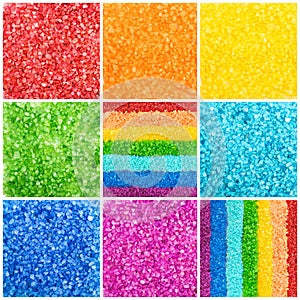 Color sea salt collage, rainbow, background